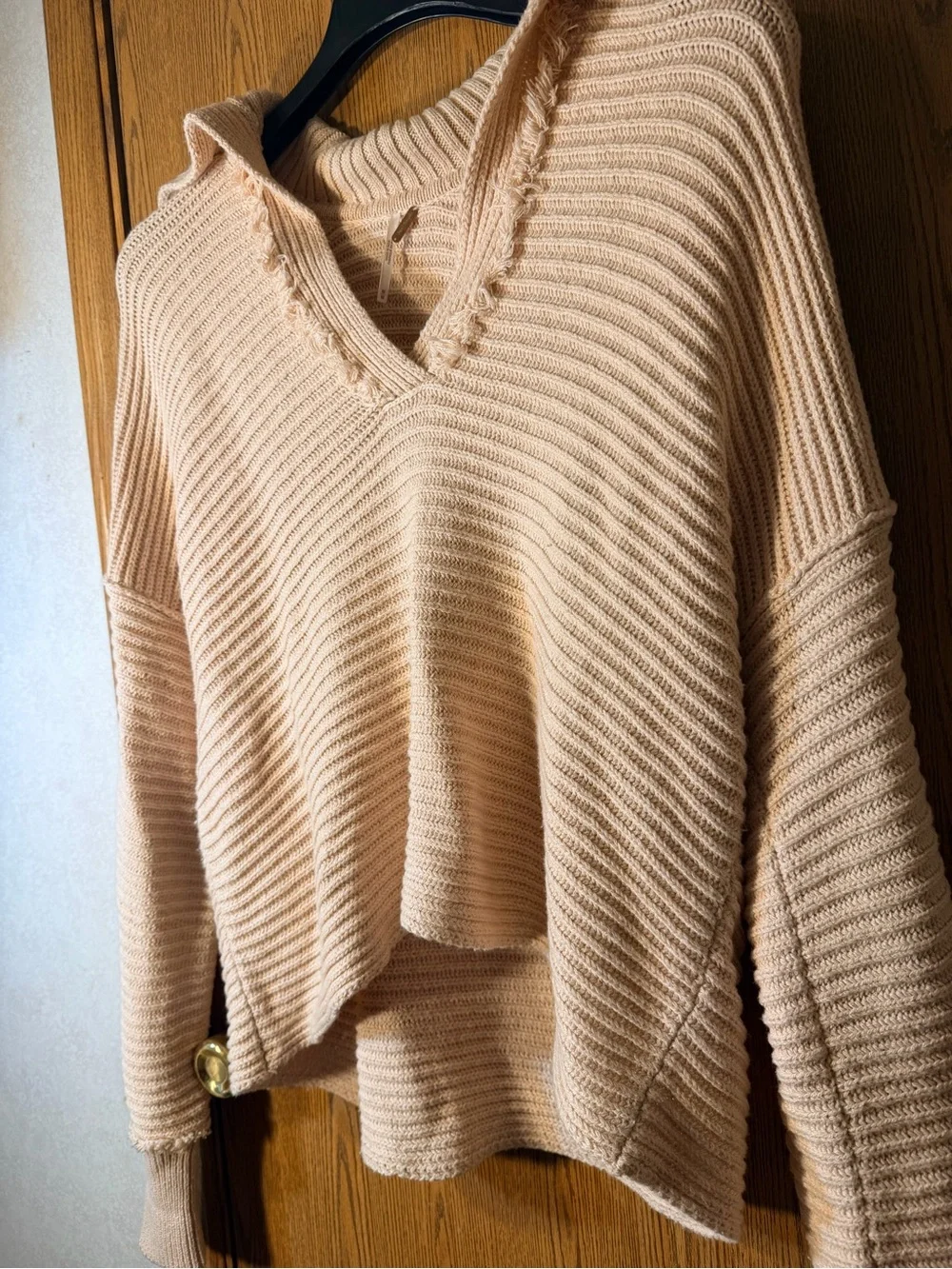 Free People Marlie Dusty Rose V‑Neck Fringed Ribbed Sweater